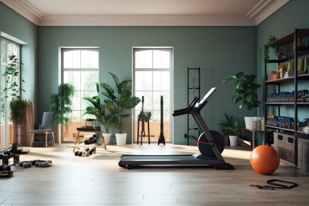 treadmill in the center of a living room