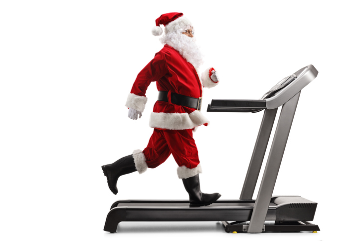 santa running on a treadmill